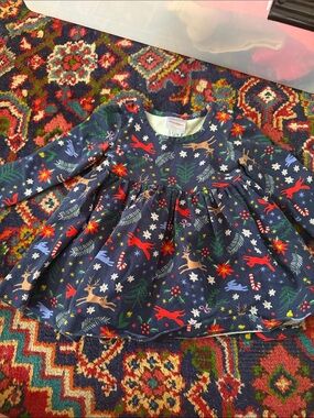 Hanna Andersson Navy Holiday Reindeer Print Dress